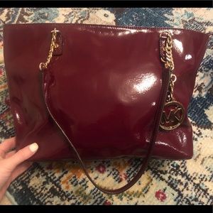Maroon Michael Kors Patent Leather Purse